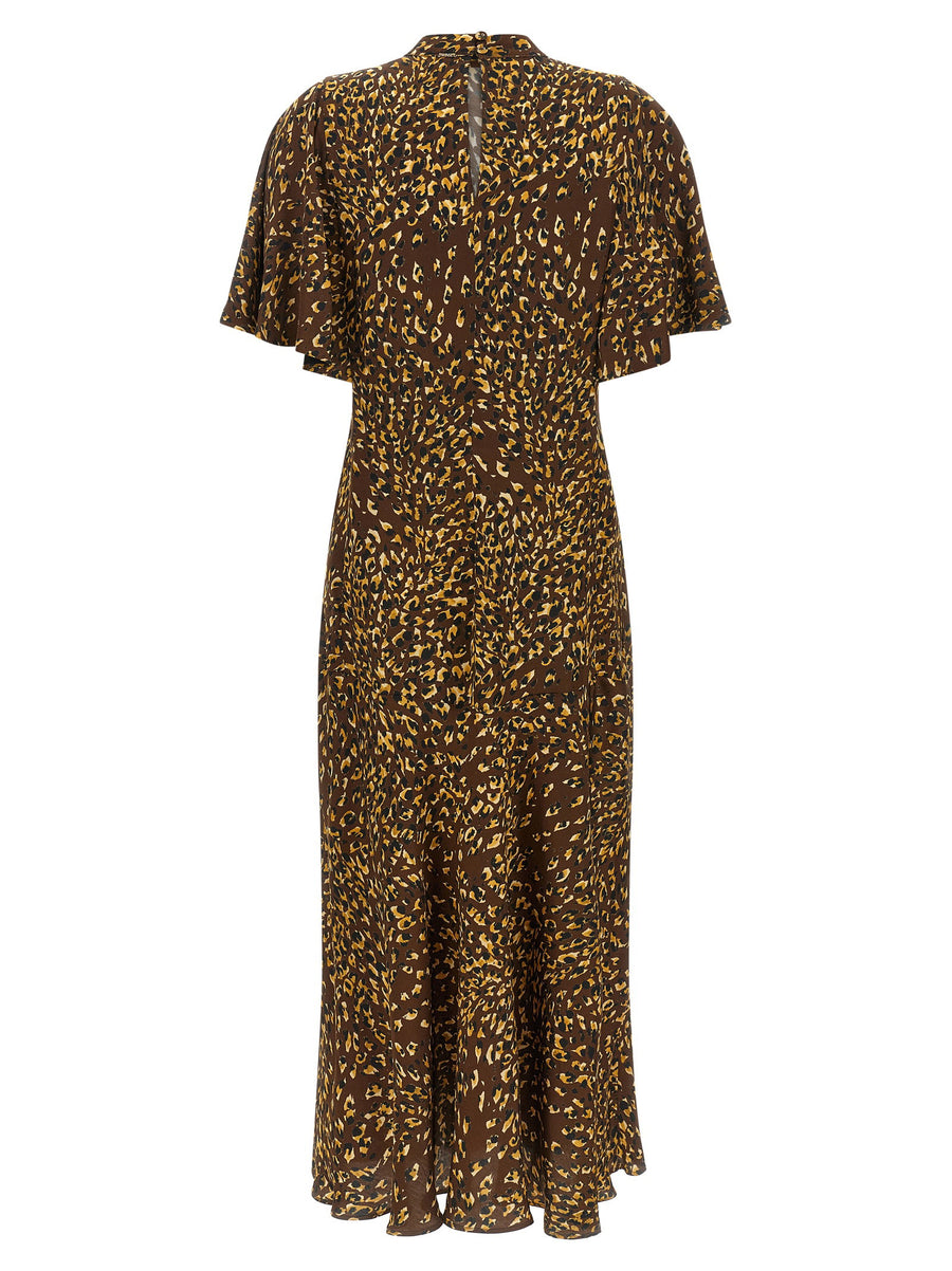 Twin Set Animal Print Bias Cut Viscose Long Dress Brown