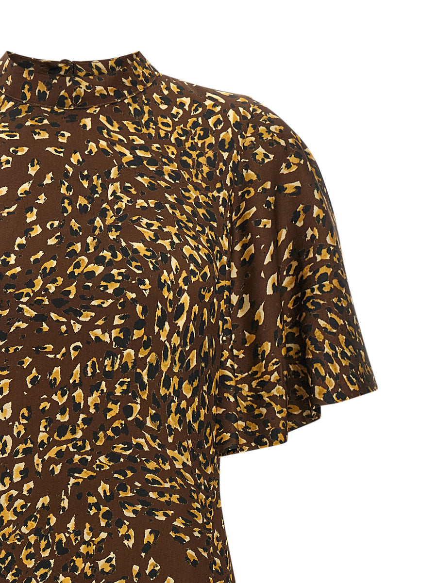 Twin Set Animal Print Bias Cut Viscose Long Dress Brown
