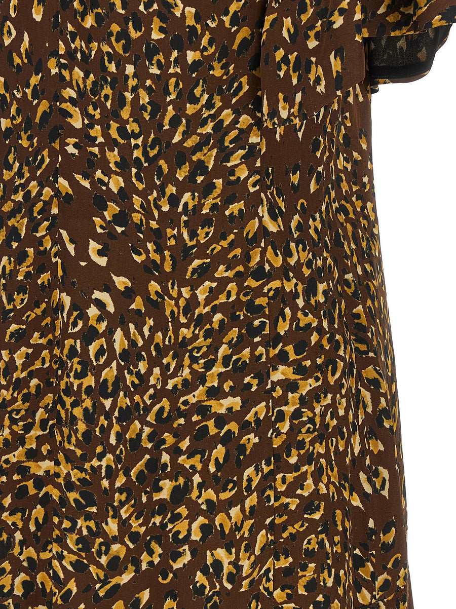 Twin Set Animal Print Bias Cut Viscose Long Dress Brown