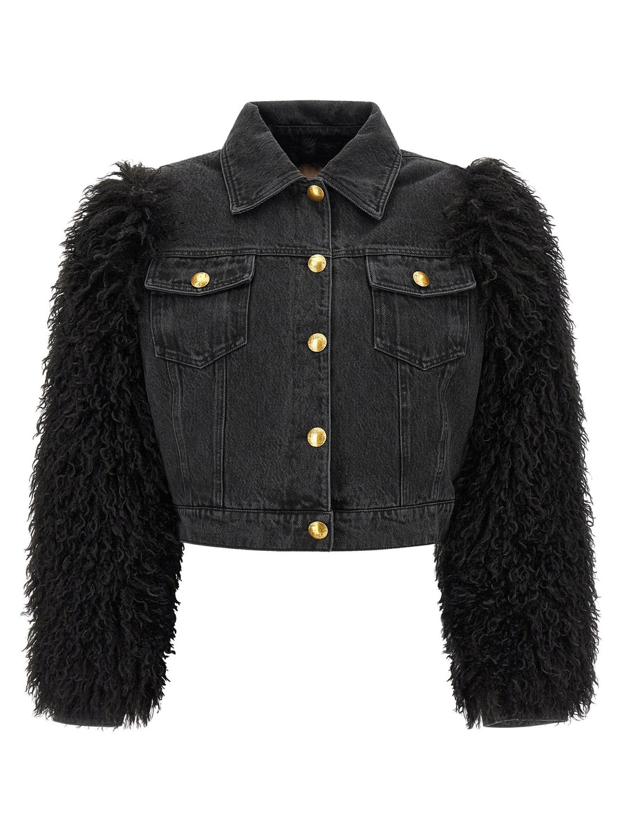 Twin Set Cropped Denim Jacket Black 100 Percent Cotton