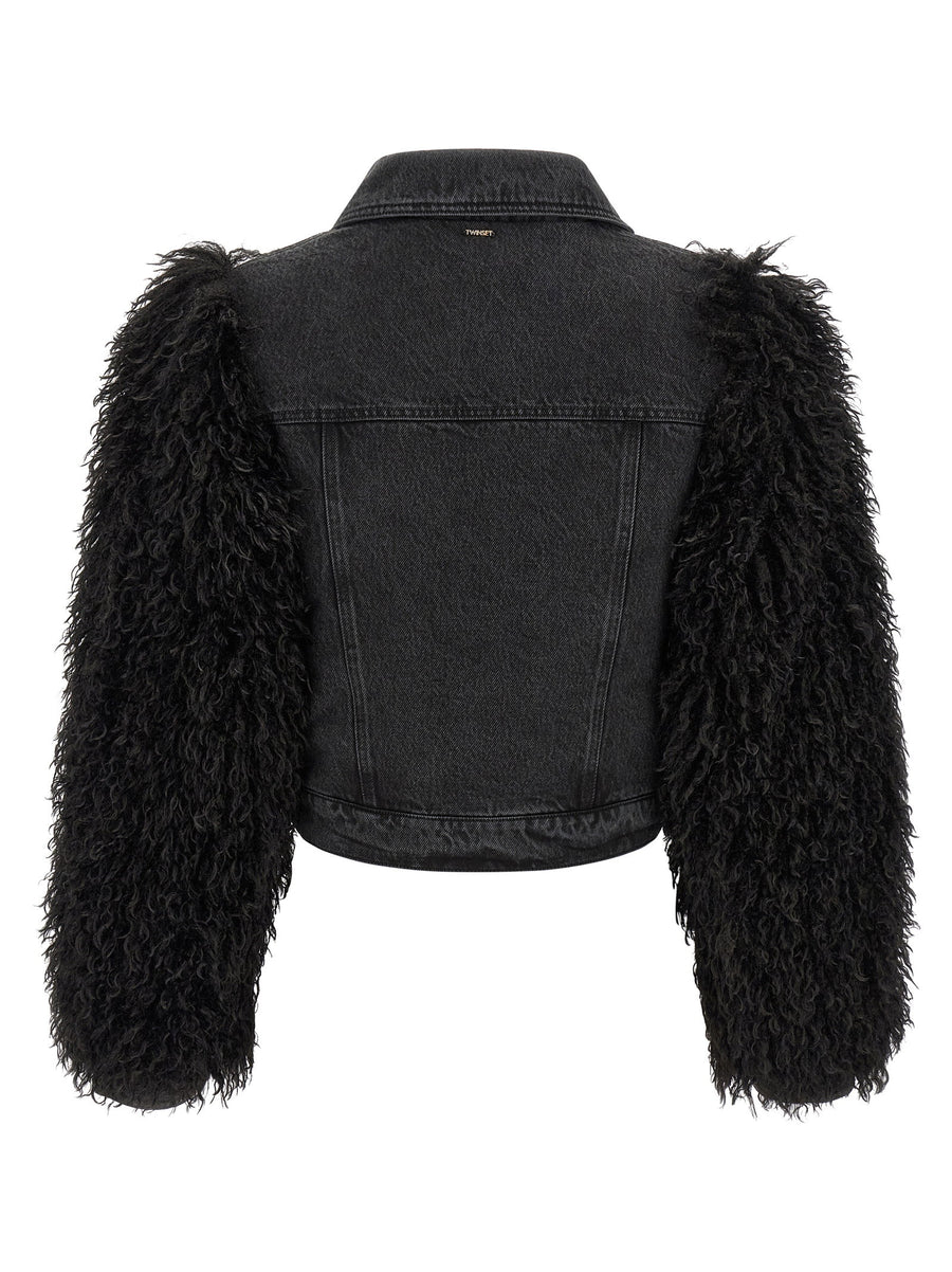 Twin Set Cropped Denim Jacket Black 100 Percent Cotton