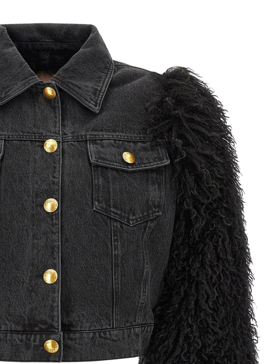 Twin Set Cropped Denim Jacket Black 100 Percent Cotton