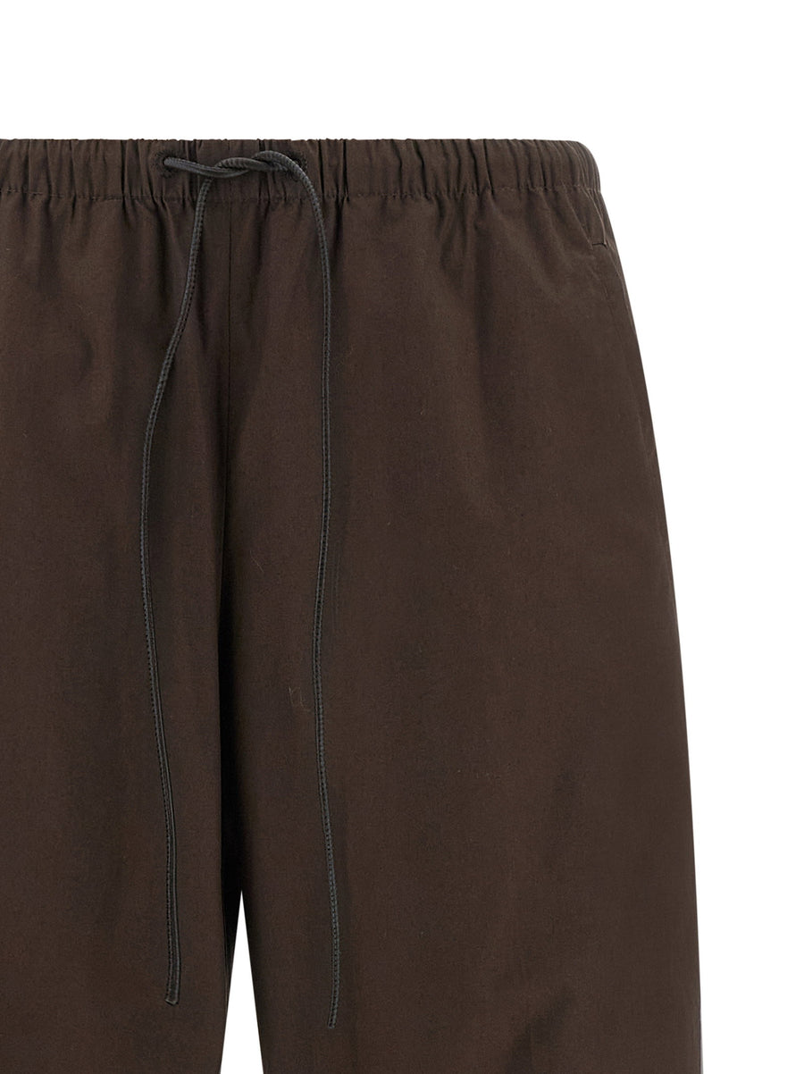 Yves Salomon Leather Insert Pants For Women Featuring Perforated Leather Side Inserts In Brown Cotton Poplin