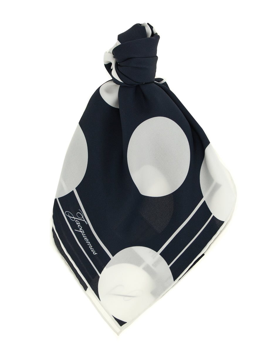 Jacquemus Silk Scarf Le Foulard Coeur Blue 70x70 For Women Luxury Heart Motif Polka Dot Accessory
