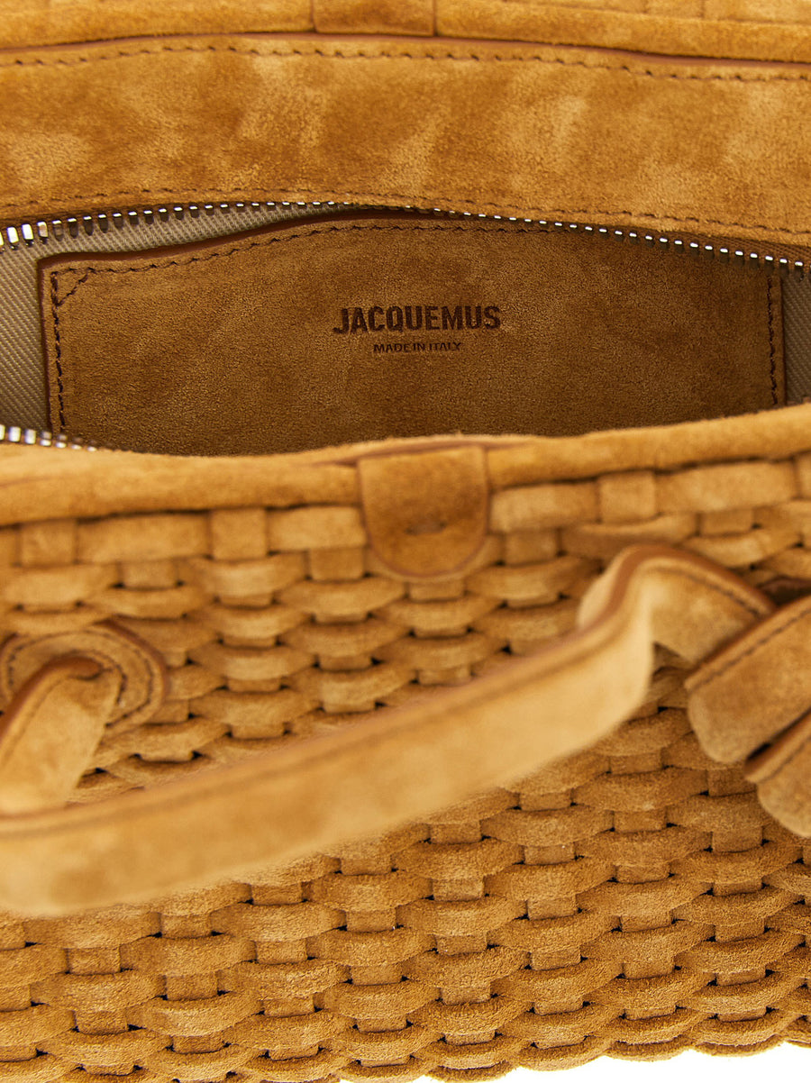 Jacquemus Le Petit Turismo Luxury Handbag For Women With Woven Suede Front Logo Top Zip Removable Strap
