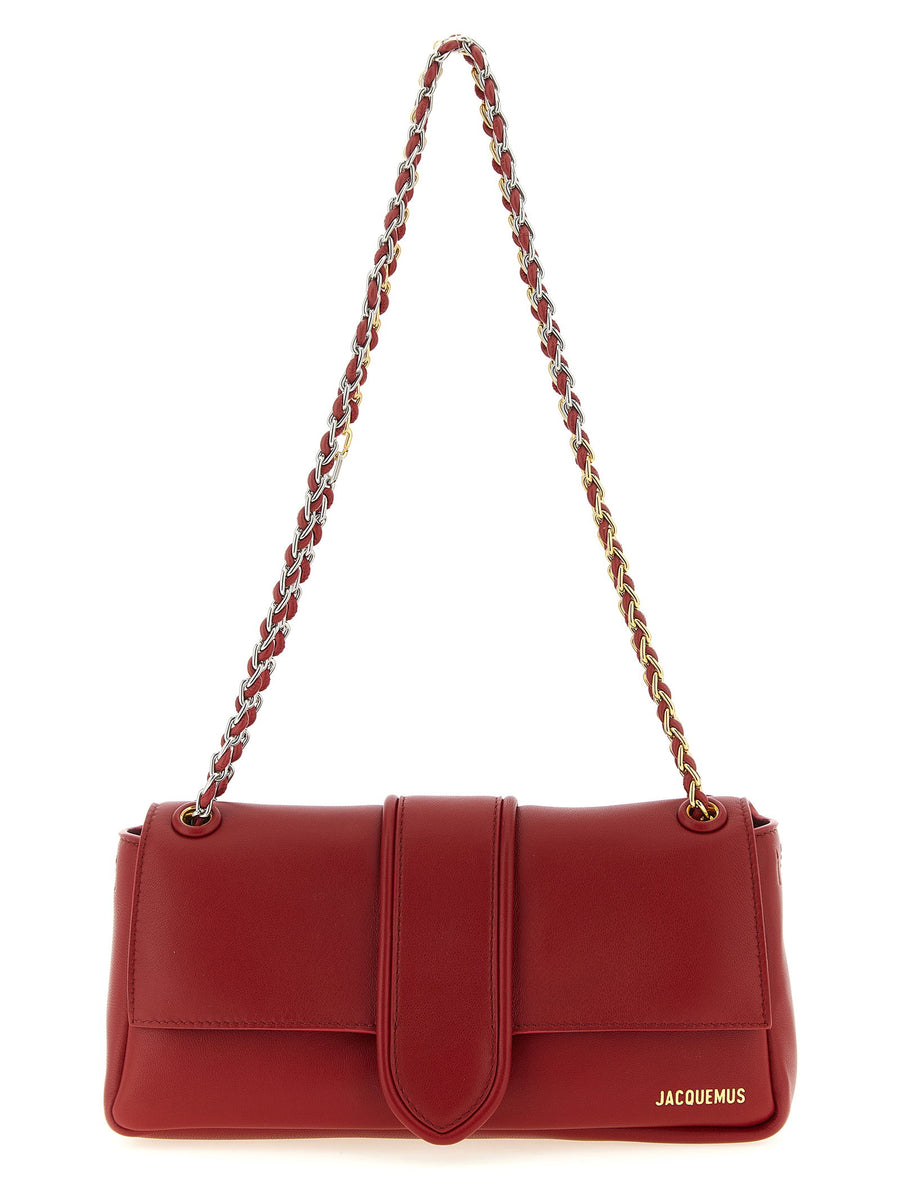Jacquemus Le Bambino Chaine Compact Luxury Shoulder Bag Red Lamb Leather Magnetic Flap Closure Chain Strap For Women