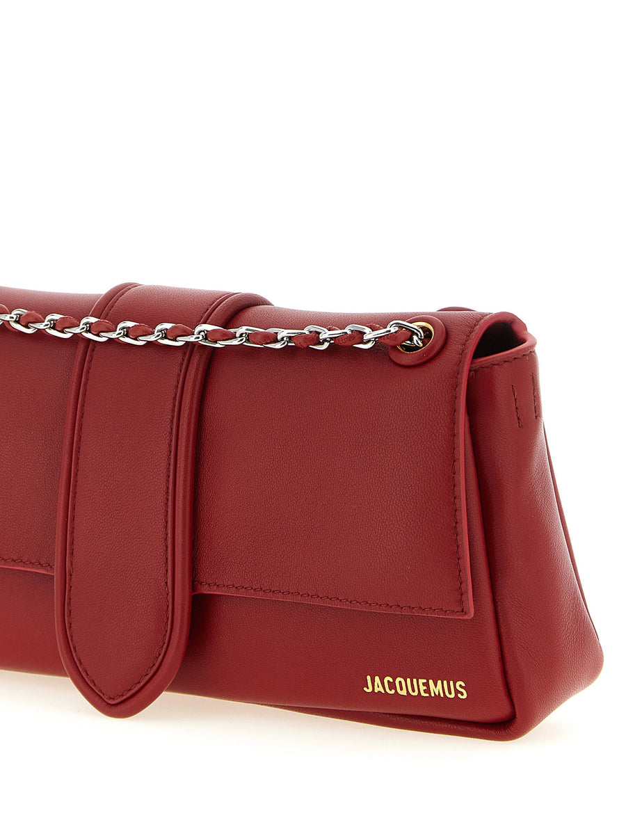 Jacquemus Le Bambino Chaine Compact Luxury Shoulder Bag Red Lamb Leather Magnetic Flap Closure Chain Strap For Women