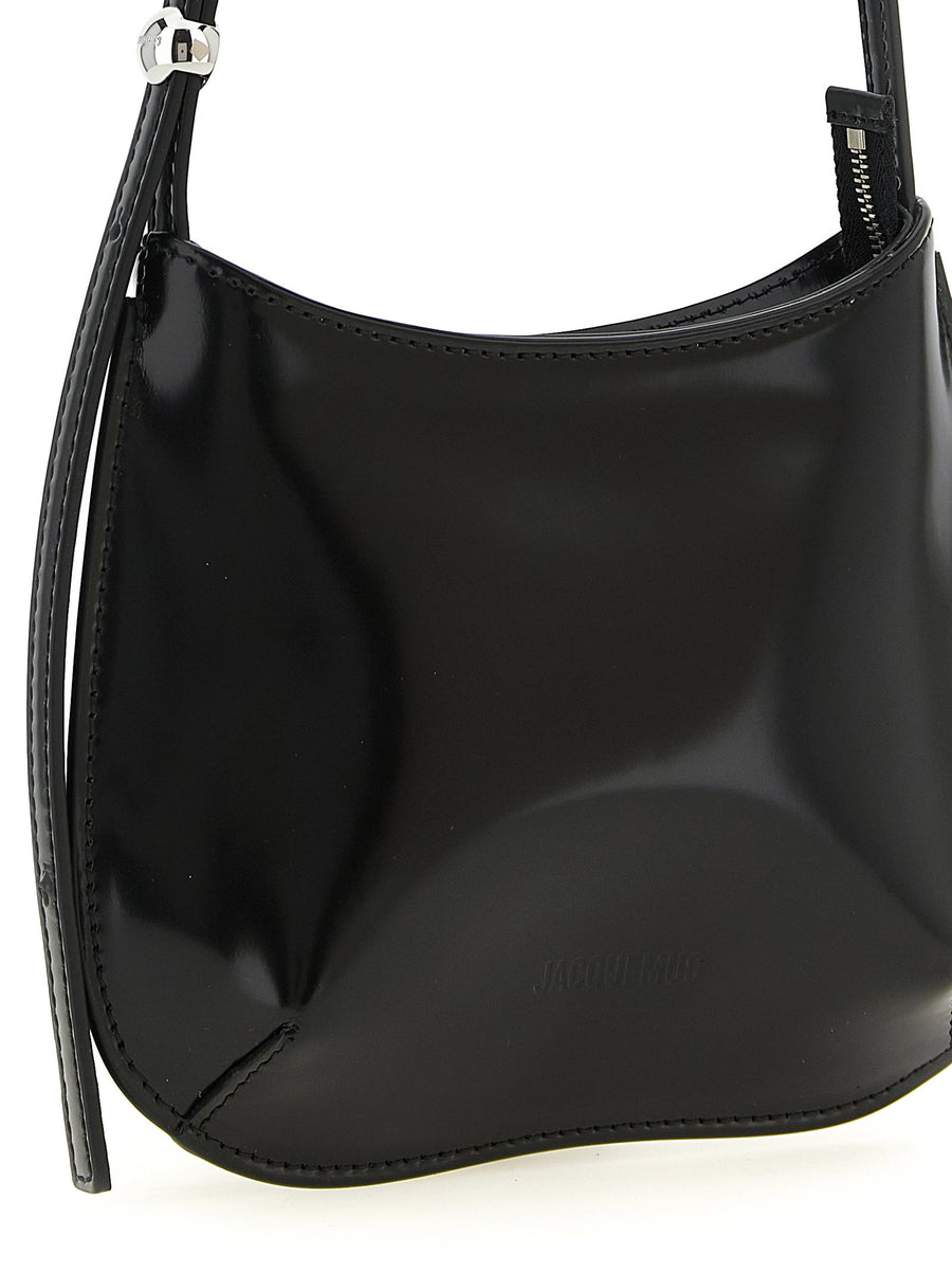 Jacquemus Le Petit Bisou Shoulder Bag For Women Glossy Black Calfskin Minimalist Luxury
