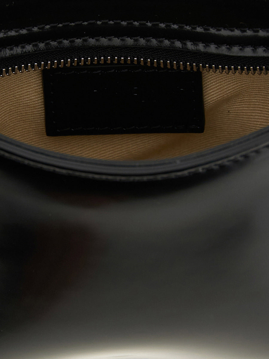 Jacquemus Le Petit Bisou Shoulder Bag For Women Glossy Black Calfskin Minimalist Luxury