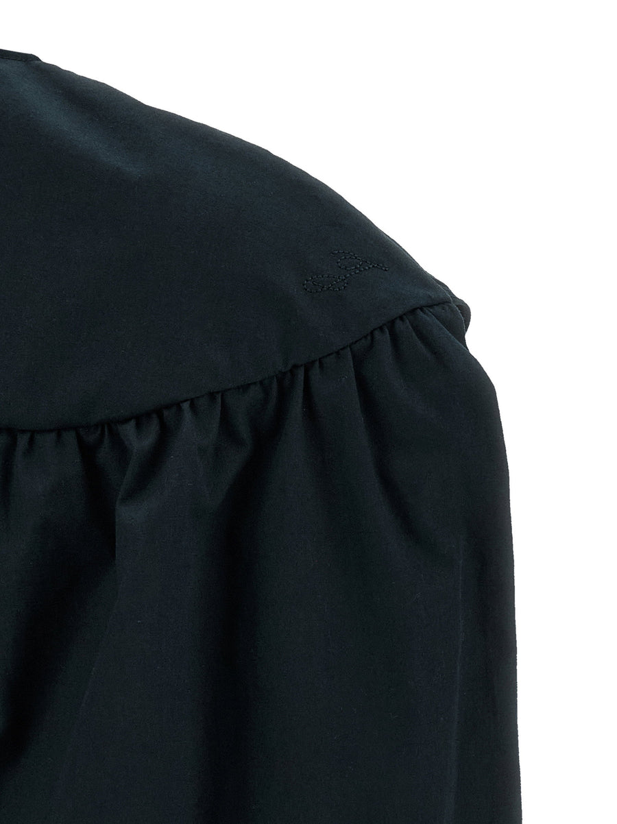 Jacquemus Berlingot Blue Cotton Poplin Mini Dress For Women With Back Cape And Crew Neck
