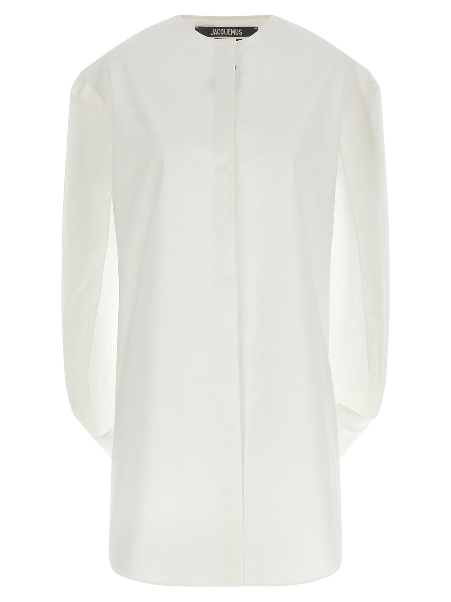 Jacquemus Berlingot Dress Back Cape Cotton Poplin White Mini For Women Chic Luxury