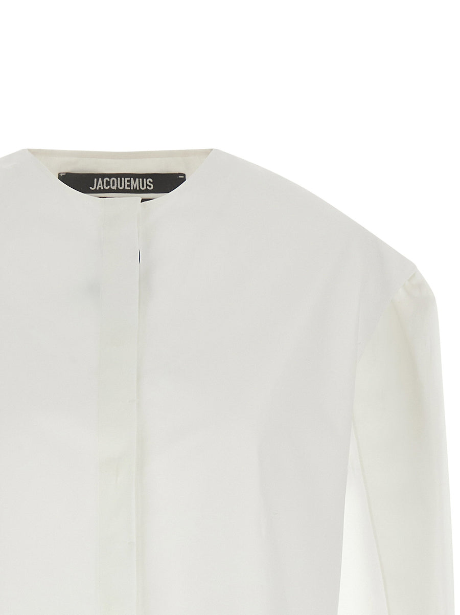 Jacquemus Berlingot Dress Back Cape Cotton Poplin White Mini For Women Chic Luxury