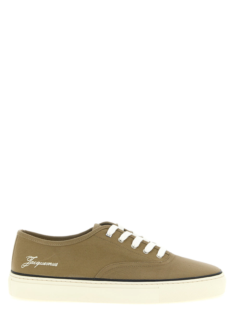 Les Fefe Sneakers Jacquemus for Men Premium Green Cotton Canvas With Side Logo Embroidery Lace Up Thick Rubber Sole
