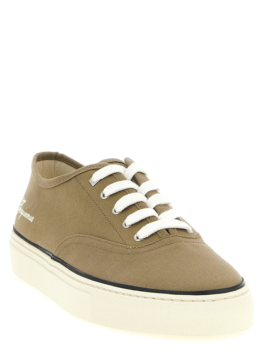 Les Fefe Sneakers Jacquemus for Men Premium Green Cotton Canvas With Side Logo Embroidery Lace Up Thick Rubber Sole