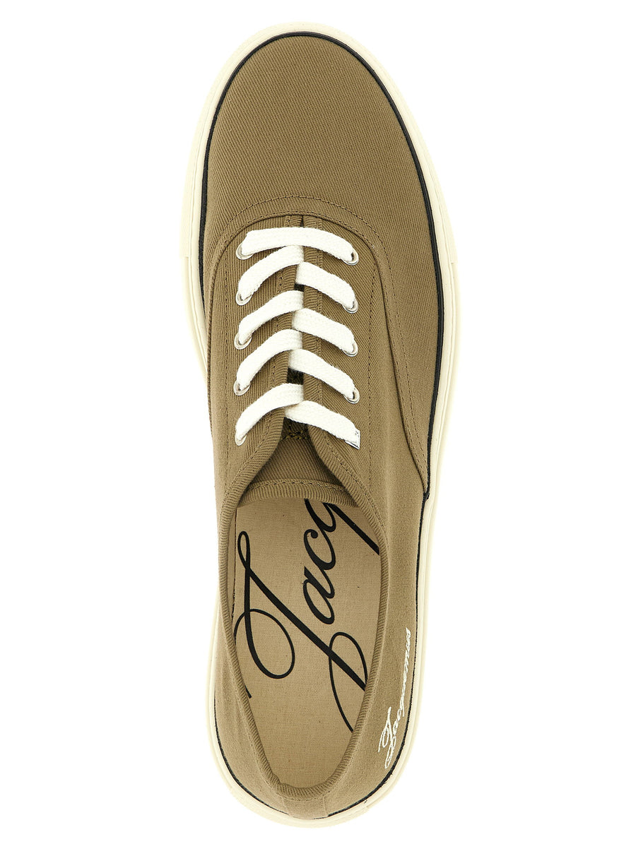 Les Fefe Sneakers Jacquemus for Men Premium Green Cotton Canvas With Side Logo Embroidery Lace Up Thick Rubber Sole