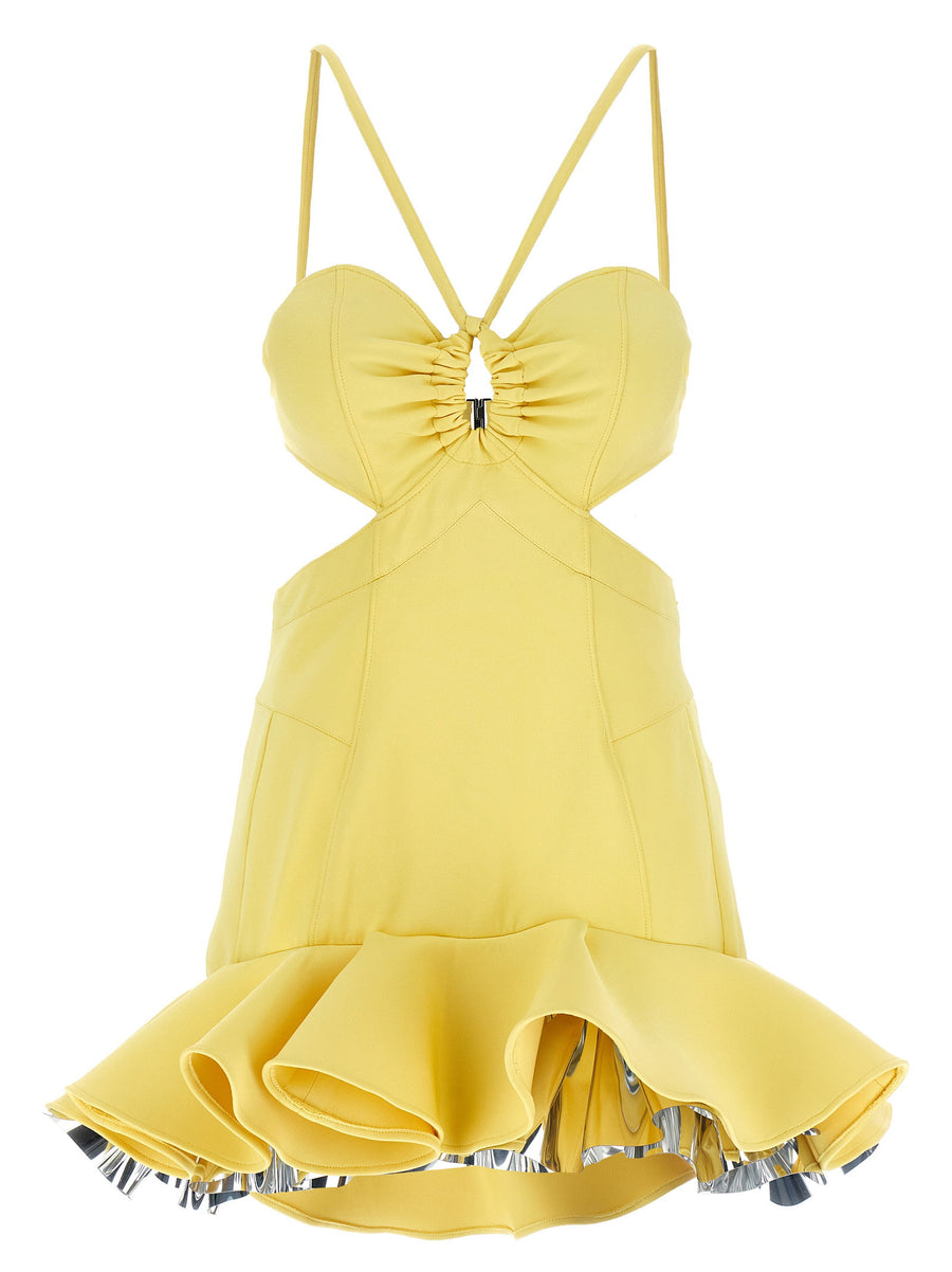 Paco Rabanne Yellow Mini Dress With Built In Culotte Bodysuit Bra Top For Fashion Forward Women