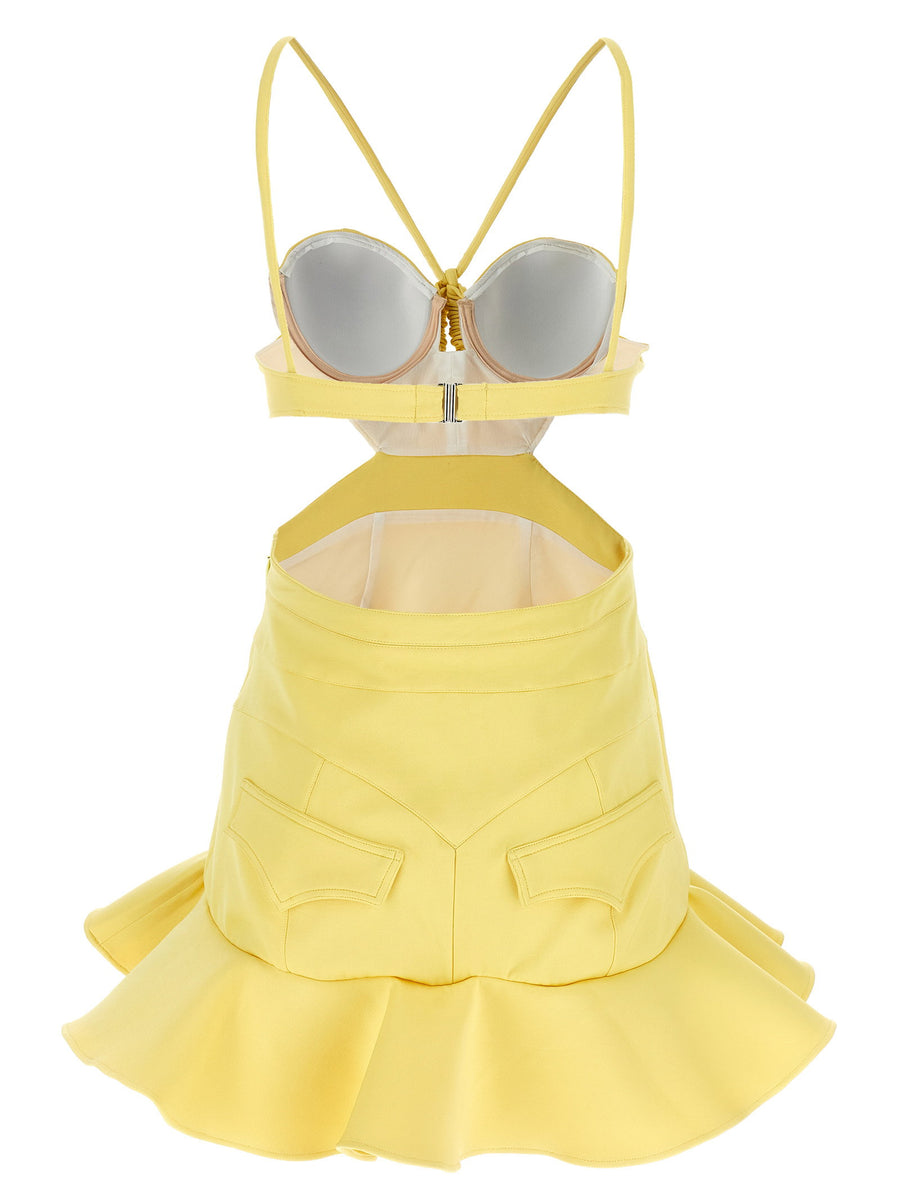 Paco Rabanne Yellow Mini Dress With Built In Culotte Bodysuit Bra Top For Fashion Forward Women