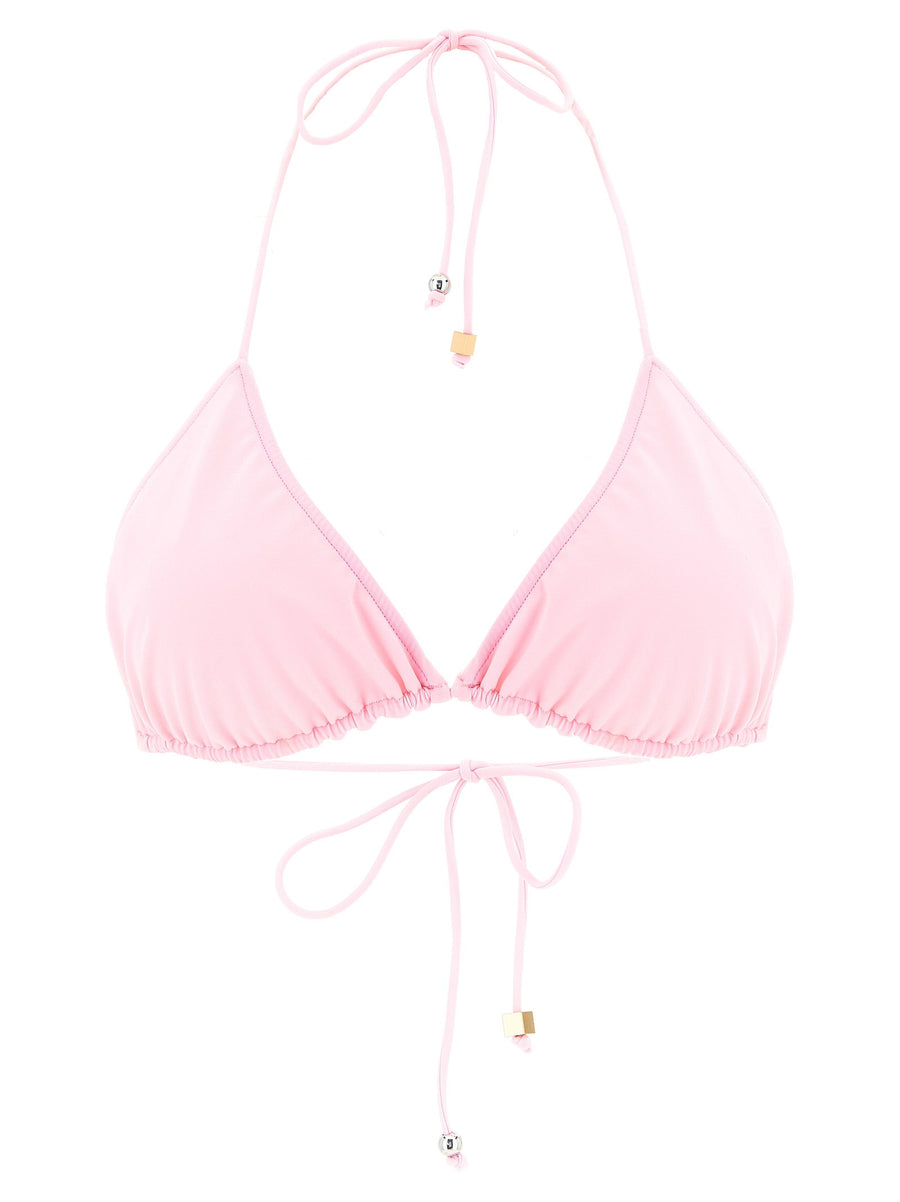 Jacquemus Le Haut De Plage Triangle Bikini Top Pink Embroidered Logo