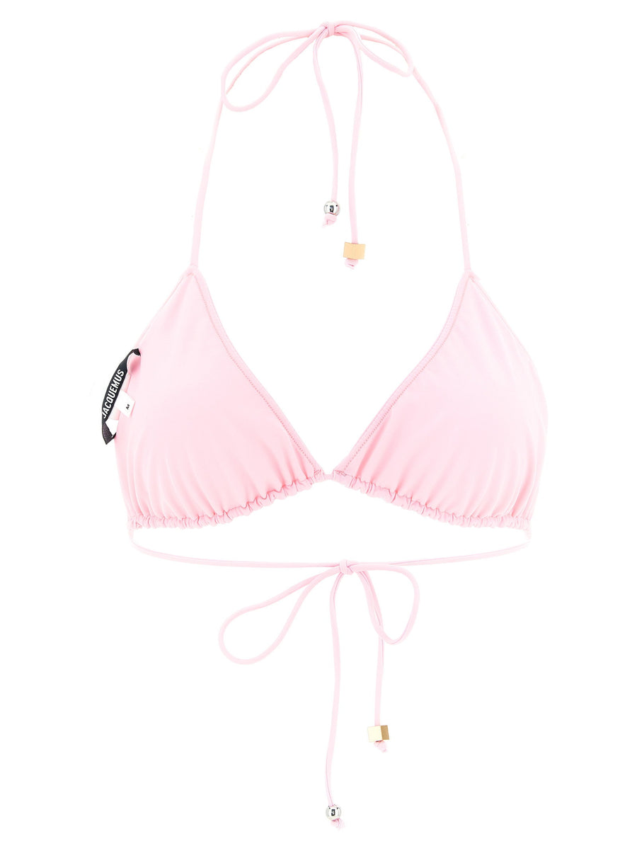 Jacquemus Le Haut De Plage Triangle Bikini Top Pink Embroidered Logo