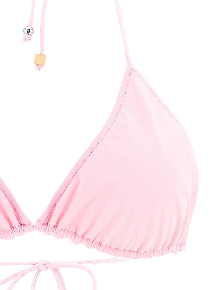 Jacquemus Le Haut De Plage Triangle Bikini Top Pink Embroidered Logo