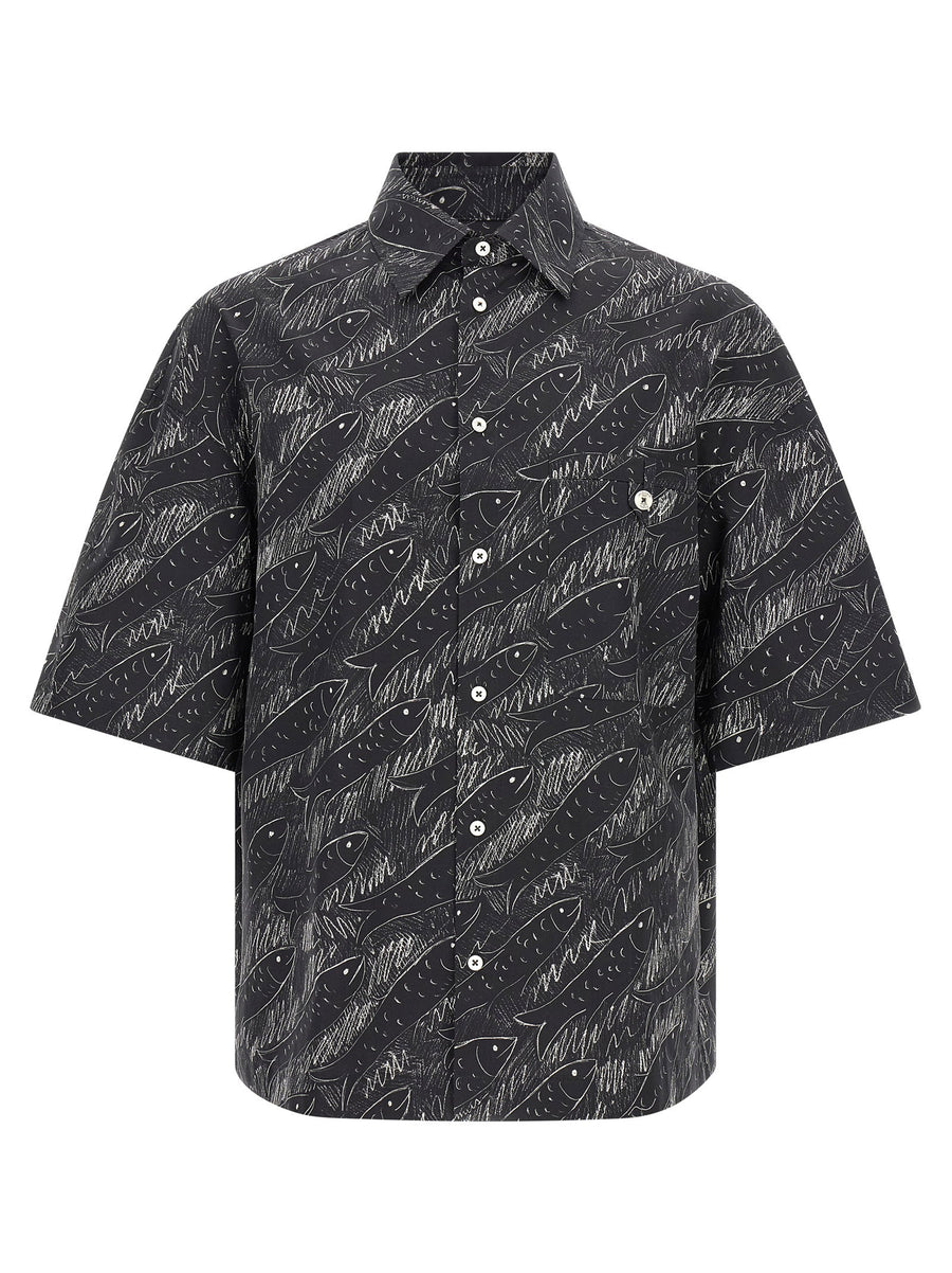 Jacquemus La Chemise Rio Shirt Black 100 Percent Cotton Marine Print Boxy Fit