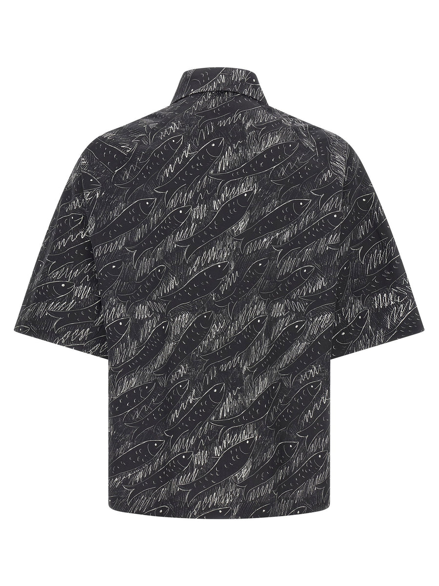Jacquemus La Chemise Rio Shirt Black 100 Percent Cotton Marine Print Boxy Fit