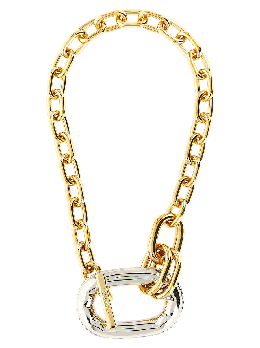 Paco Rabanne XL Link Necklace Multicolor Brass Aluminum Chain With Oversized Mesh Pendant For Women