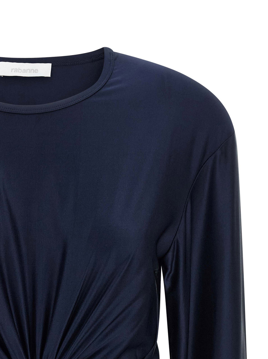 Paco Rabanne Piercing Detail Top Blue Satin Crop For Women With Crystal Front Accent