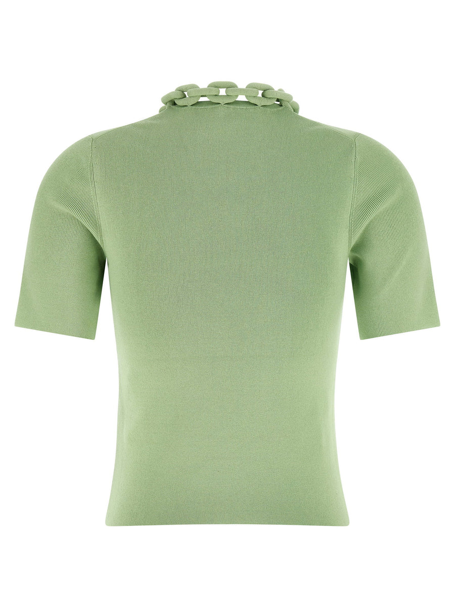 Paco Rabanne Green Chain T Shirt With Metal Fabric Chain Detail For Women Luxurious Chic Topwear