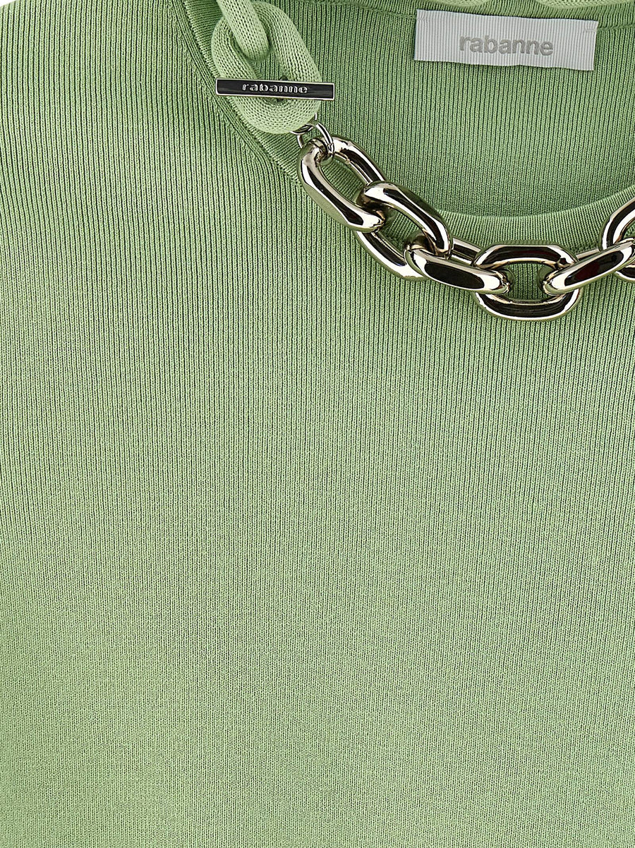 Paco Rabanne Green Chain T Shirt With Metal Fabric Chain Detail For Women Luxurious Chic Topwear