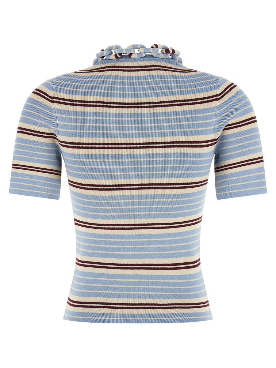 Paco Rabanne Chain T Shirt Crewneck Light Blue Cotton Elastane Top For Women With Fashion Forward Chain Detail