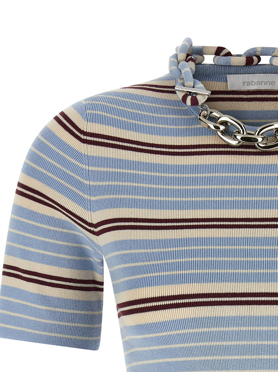 Paco Rabanne Chain T Shirt Crewneck Light Blue Cotton Elastane Top For Women With Fashion Forward Chain Detail