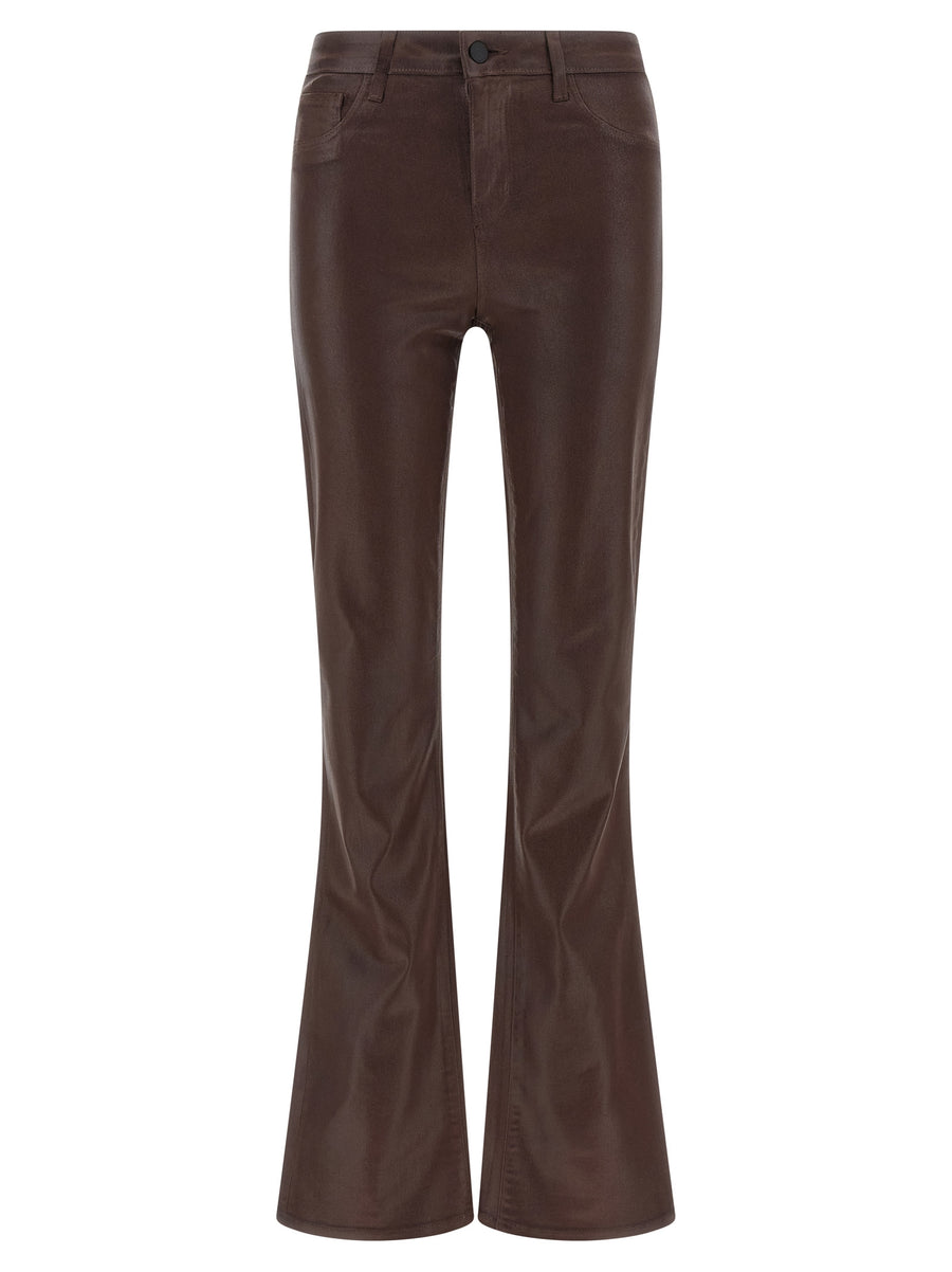 L'agence Selma Jeans Brown Coated Stretch Denim High Waist Baby Silhouette Flared Leg For Women