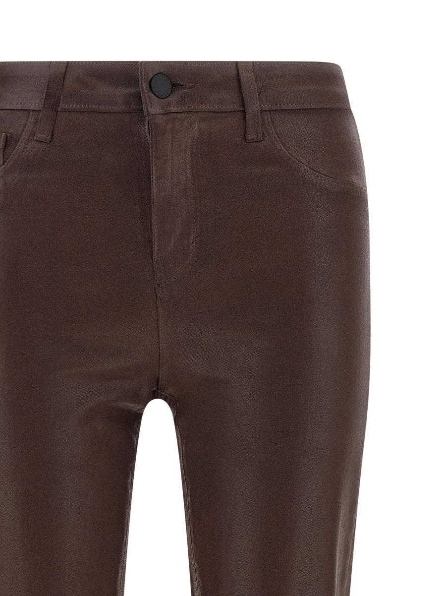 L'agence Selma Jeans Brown Coated Stretch Denim High Waist Baby Silhouette Flared Leg For Women