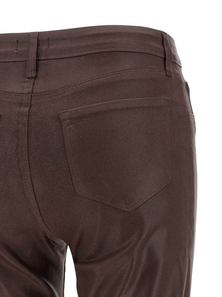 L'agence Selma Jeans Brown Coated Stretch Denim High Waist Baby Silhouette Flared Leg For Women