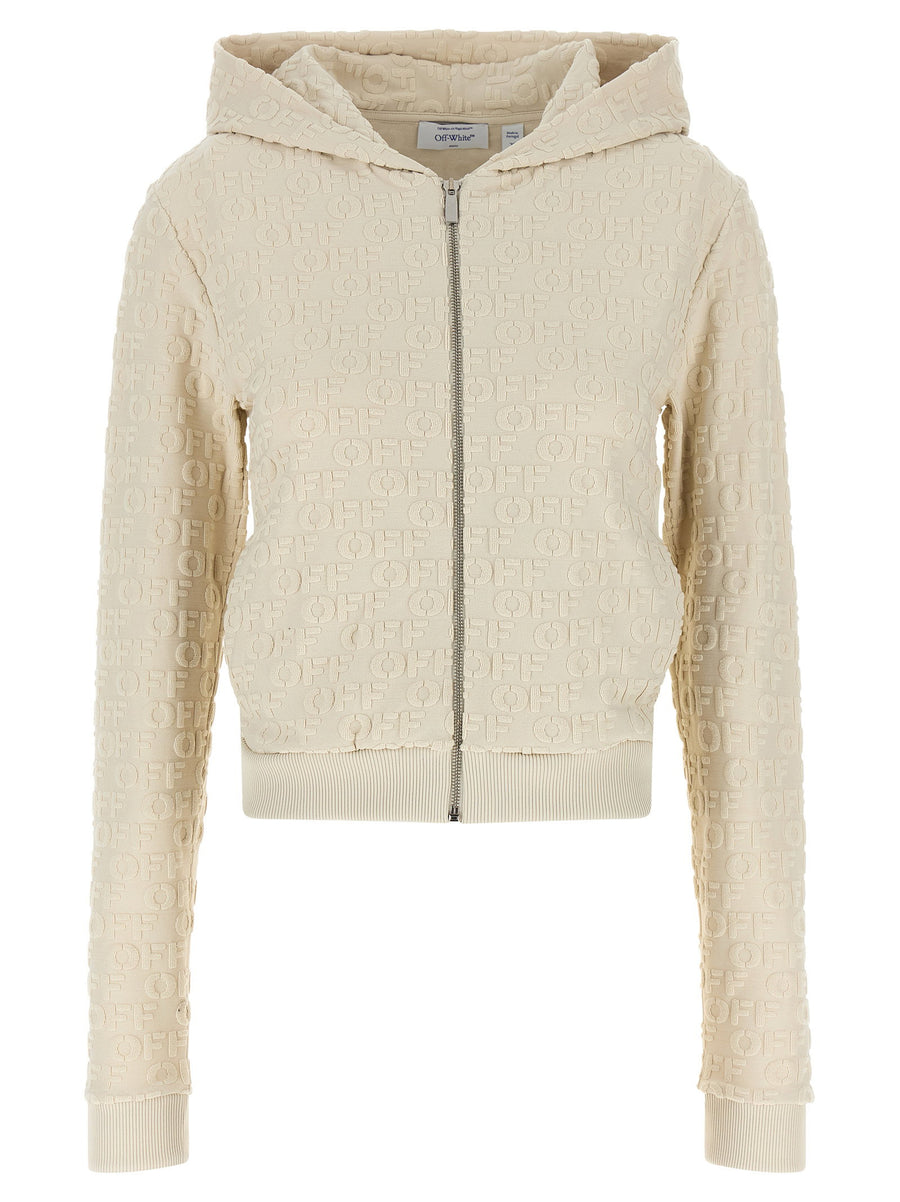 Off White Terry Off Slim Zip Up Hoodie Beige One Hundred Percent Cotton