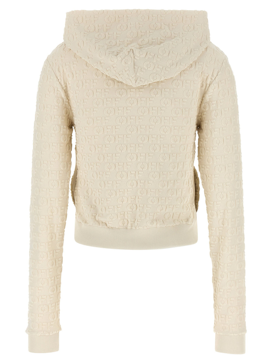 Off White Terry Off Slim Zip Up Hoodie Beige One Hundred Percent Cotton