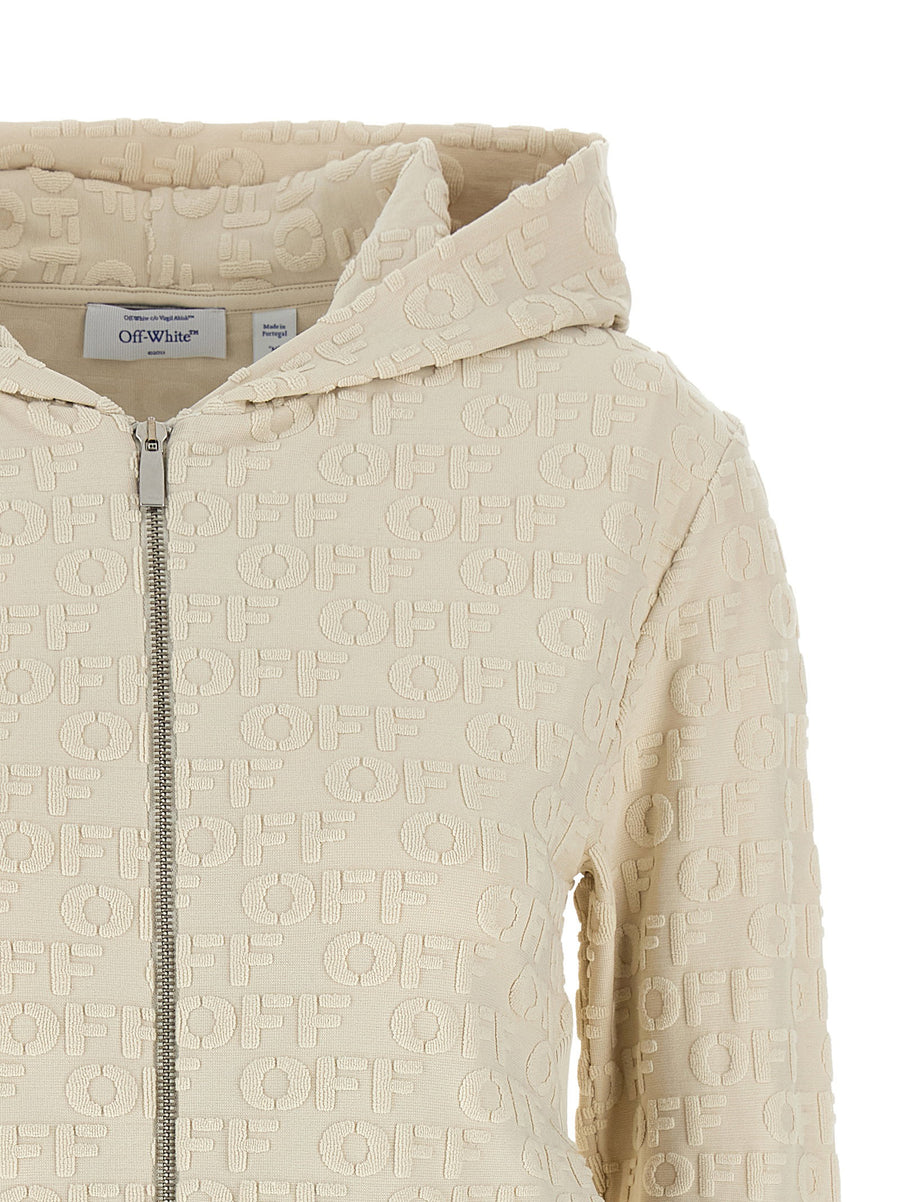 Off White Terry Off Slim Zip Up Hoodie Beige One Hundred Percent Cotton