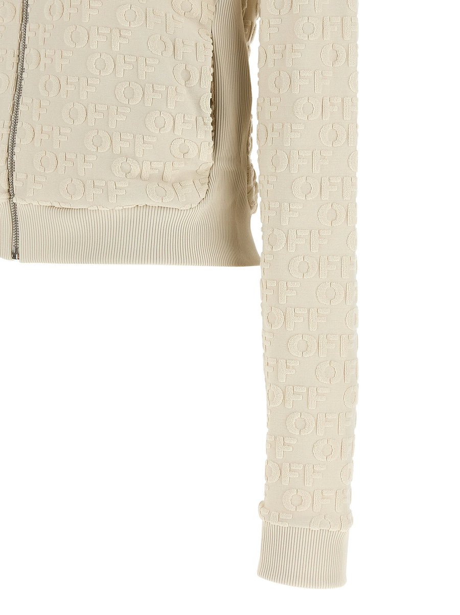 Off White Terry Off Slim Zip Up Hoodie Beige One Hundred Percent Cotton