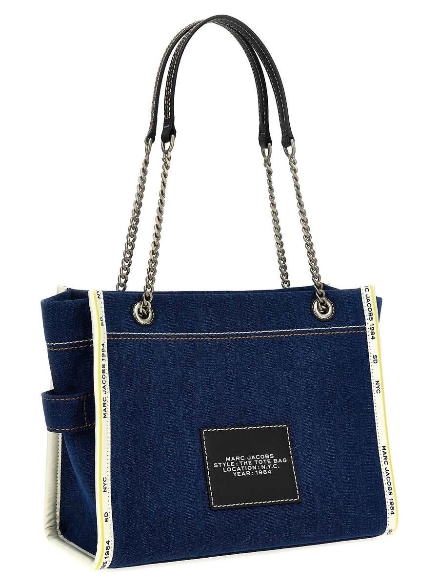 Marc Jacobs Denim Chain Medium Tote Shoulder Bag For Women Luxurious Day To Night Chic Accessory