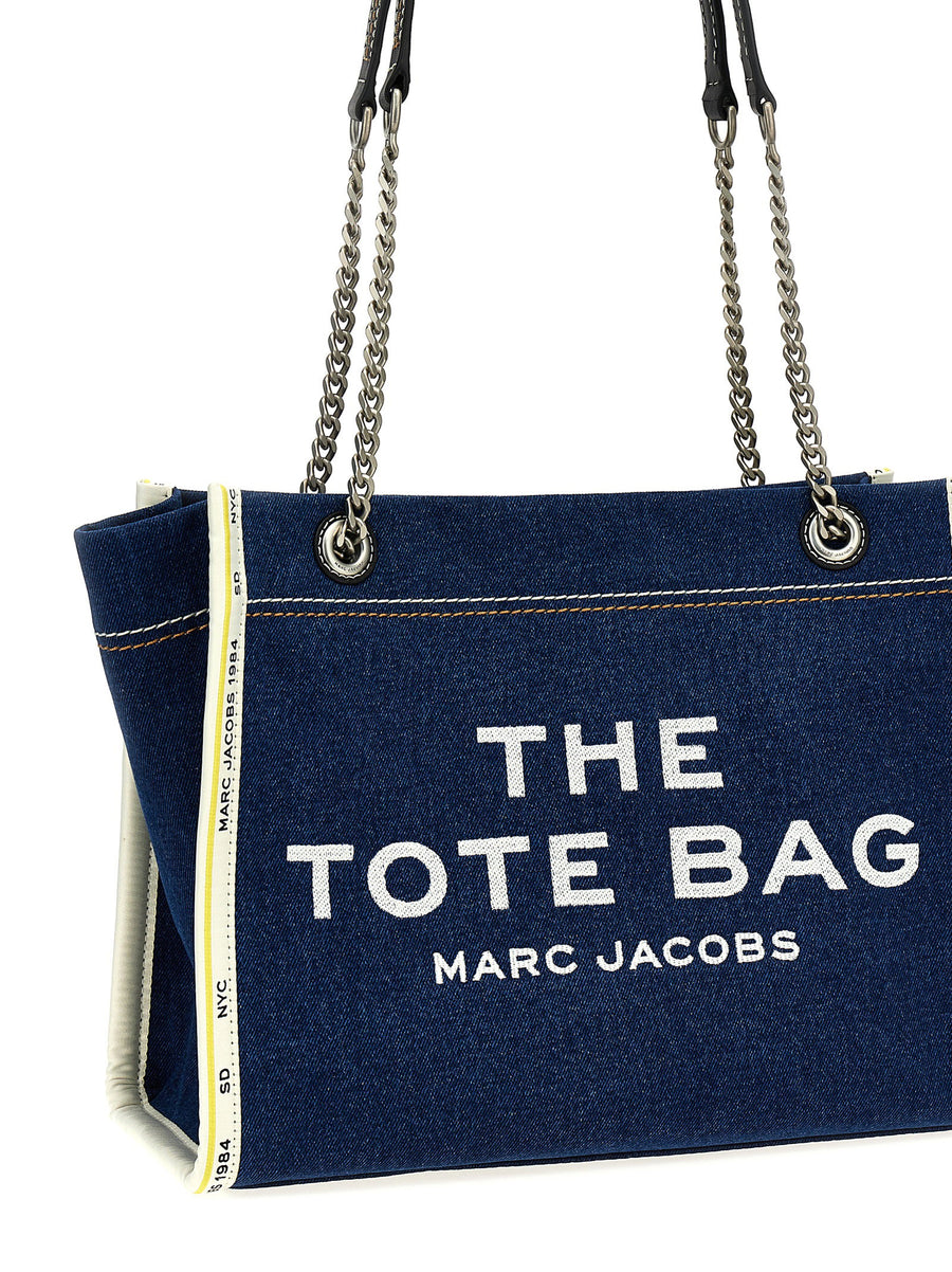 Marc Jacobs Denim Chain Medium Tote Shoulder Bag For Women Luxurious Day To Night Chic Accessory