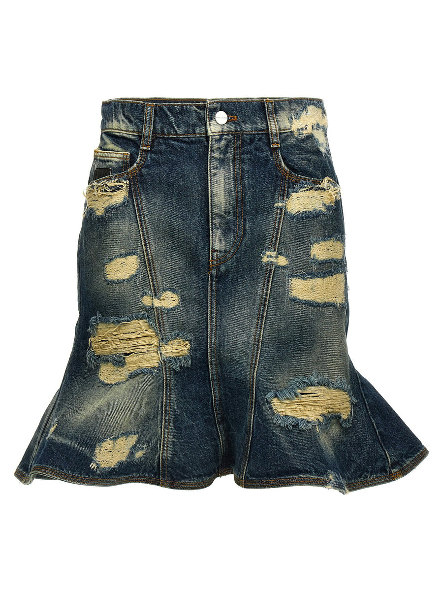 Marc Jacobs Rip And Repair Straight Jean Skirt For Women Designer Edgy Blue Denim 100 Percent Cotton