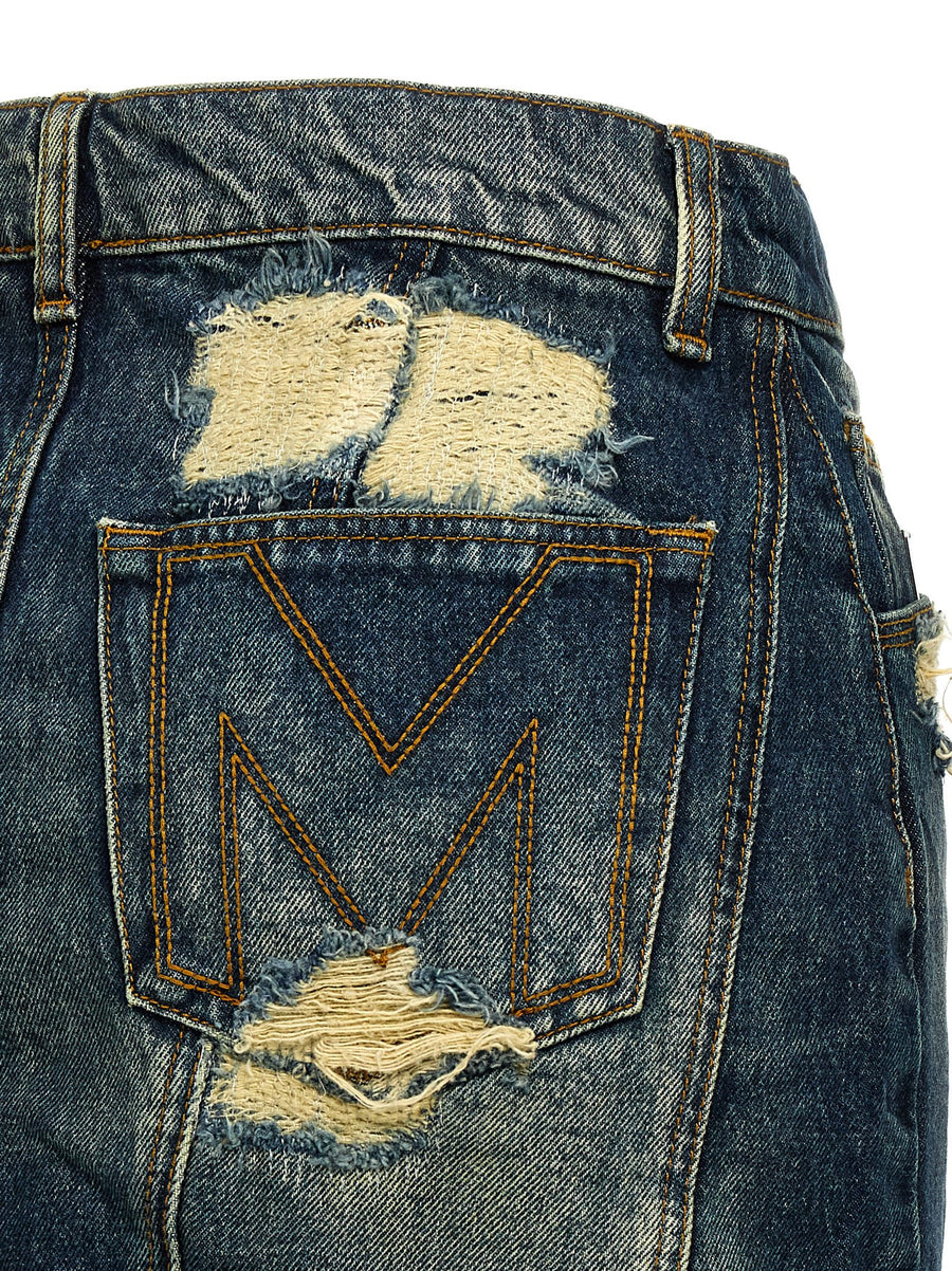 Marc Jacobs Rip And Repair Straight Jean Skirt For Women Designer Edgy Blue Denim 100 Percent Cotton