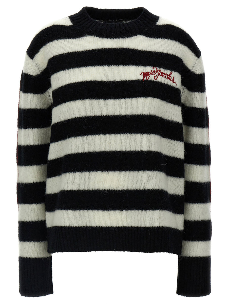 Marc Jacobs Striped Sweater For Women Luxurious Alpaca Wool Blend With Logo Embroidery