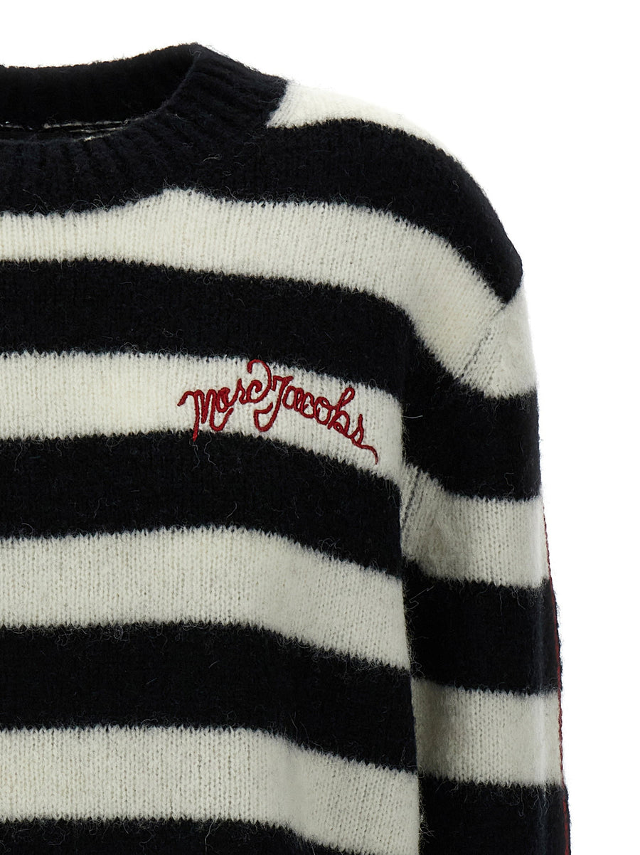 Marc Jacobs Striped Sweater For Women Luxurious Alpaca Wool Blend With Logo Embroidery