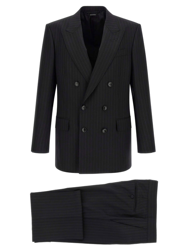 Tom Ford Pinstriped Black Double Breasted Wool Blend Suit For Women True To Size