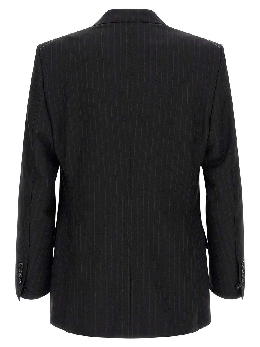 Tom Ford Pinstriped Black Double Breasted Wool Blend Suit For Women True To Size