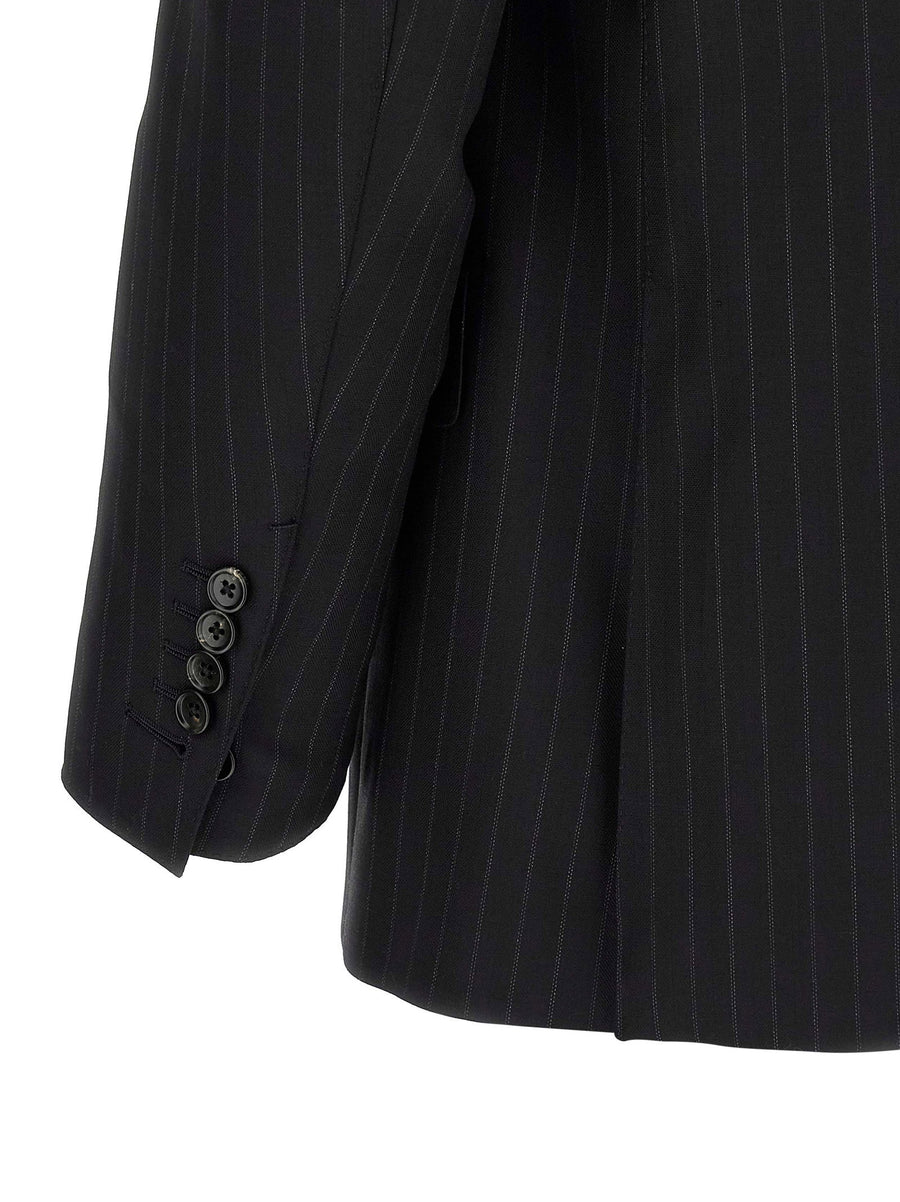 Tom Ford Pinstriped Black Double Breasted Wool Blend Suit For Women True To Size