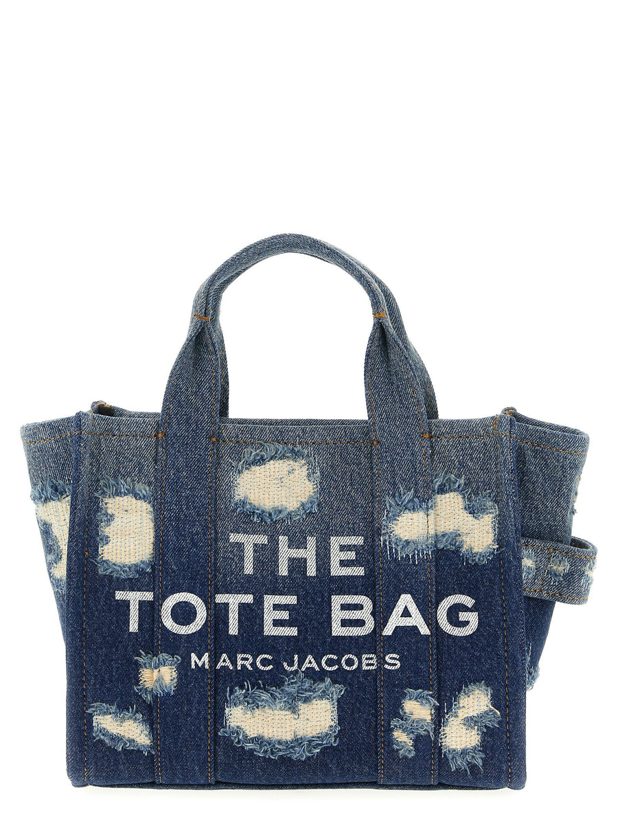 Marc Jacobs Rip and Repair Denim Small Tote Shopper Bag for Women with Patchwork Detailing and Top Zip