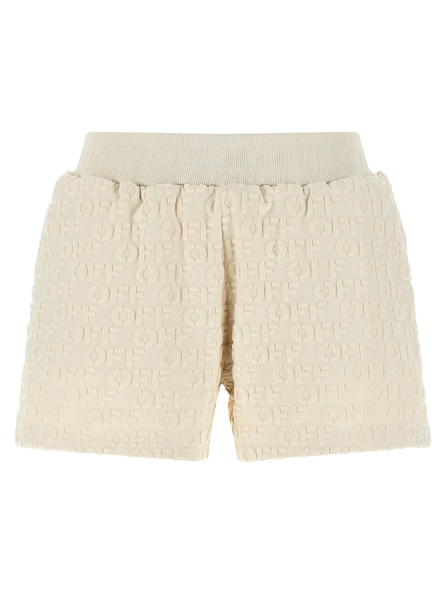 Off White Beige Terry Shorts Relaxed Fit Hundred Percent Cotton Jacquard Logo